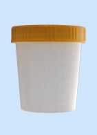 Urinbecher mit Schraubverschluß 125 ml, steril, zu 5 Stück verpackt, gelber Deckel