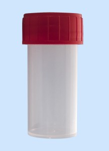Röhrchen mit Schraubverschluß, rot, 40 ml,  Maße 30 x 68