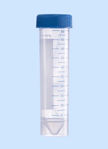 Röhrchen mit Schraubverschluß 50 ml, blau, mit Schriftfeld, konischer Boden mit Standrand, DNase/RNase, DNA, pyrogen frei, steril, Maße 30 x 116