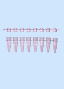 PCR-8er Streifen mit PCR-8er Deckelstreifen, rot,RNase/DNase frei